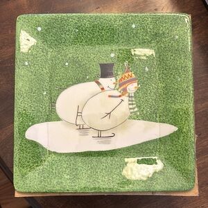 Oneida Snowmates Set of 4 Hand Painted square salad plates.